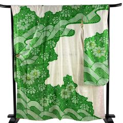 4k2291 振袖 正絹 袷 藤娘きぬたや 総絞り 緑 白 花柄 - メルカリ