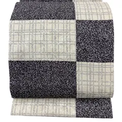 【美品】 袋帯 名品 格子 幾何学模様 箔 青紫 全通 正絹 【中古】