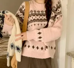 エイブリー ケーブル編み ノルディック ピンク ニット