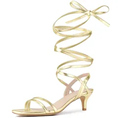 アレグラ ケー レディース シューズ パンプス サンダル レース ヒール ALLEGRA K Womenstrappy Lace Up Slingbackitten Heel Sandals Gold ゴールド
