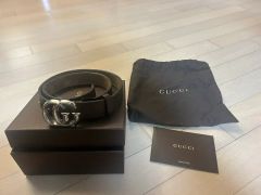 極美品 GUCCI グッチ ベルト ディアクレストベルト レザー ブラック 茶 