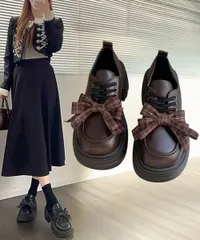 チェックリボン 厚底ローファー レディース レースアップシューズ ボリュームソール ドレスシューズ 歩きやすい 疲れにくい 合皮 おしゃれ 学院風 美脚 CH3JIANLONG-094