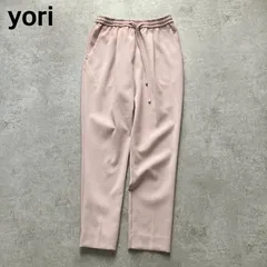 ヨリ yori 日本製 テーパードパンツ ボトムス スラックス センタープレス ウエストゴム イージー くすみピンク ダスティピンク 36サイズ S相当 春秋 オフィスカジュアル きれいめ 上品 大人 フェミニン 美脚 リラックス 着回しのサムネイル