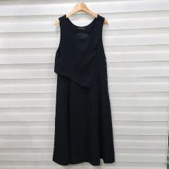近年物/未使用近】アキラナカ レザー切替 ロングワンピース 2 黒