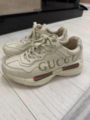 GUCCI】グッチ ライトン サイドロゴ レザースニーカー ベージュ36
