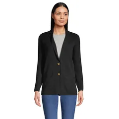ランズエンド レディース アウター ジャケット・ブルゾン セーター コットン ブレザー Womens Lands End Fine Gauge Cotton Button Front Sweater Blazer Black ブラック