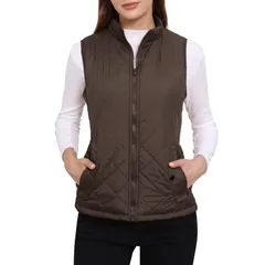 アレグラ ケー レディース アウター ジャケット・ブルゾン キルティング ベスト ジレ ALLEGRA K Womenstand Collar Lightweight Gilet Quilted Zip Vest Brown ブラウン