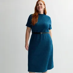 ナインウェスト レディース トップス ワンピース プラスサイズ ミディ オーバーレイ ニット Plusize Nine West Overlay Midi Knit Dress Moondust