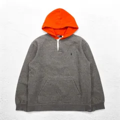 Polo by Ralph Lauren 90年代 バイカラー ハーフボタンパーカー M グレー オレンジ 裏起毛 スモールポニー刺繍