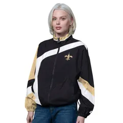 スターター レディース アウター ジャケット・ブルゾン ヴィンテージ Womenstarter BlackGold New Orleansaints Vintage 1st Quarter FullZip Windbreaker Snt Black ブラック