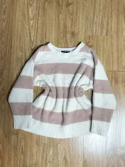 ヴィンテージ ピンク ストライプ ニット Tシャツ 姫ギャル, ロギャル, ラテ, 姫カジュアル, 平成