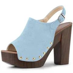 アレグラ ケー レディース シューズ サンダル プラットフォーム ヒール ALLEGRA K Womenslingback Platform Chunky Heel Sandalsky Blue ブルー