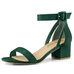 アレグラ ケー レディース シューズ パンプス サンダル アンクル ヒール ALLEGRA K Womens Ankle Strap Block Low Heel Sandals with Open Toe and Adjustable Buckle Gree