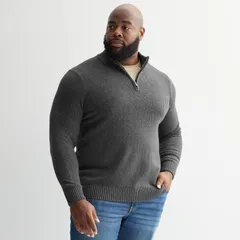 ソノマ メンズ アウター ニット・セーター トール Big Tall Sonoma Goods For Life QuarterZip Sweater Grey Nep グレーのサムネイル