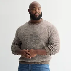 ソノマ メンズ アウター ニット・セーター クルーネック トール Big Tall Sonoma Goods For Life Birdseye Crewneck Sweater Tan タンのサムネイル