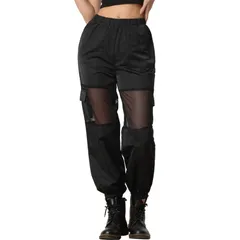 アレグラ ケー レディース ボトムス カジュアルパンツ カーゴパンツ ハイウエスト メッシュ シアー ALLEGRA K Mesh Panel Pant For Womens High Waist Sheer Sports Elastic Baggy Carg