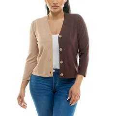 ニナレオナルド レディース アウター ニット・セーター カラーブロック Womens Nina Leonard Colorblock Sweater Tan Coffee Bean タンのサムネイル