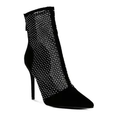 ロンドンラグ レディース シューズ ブーツ・レインブーツ メッシュ London Rag Womens Jazz Mesh Diamante Boots Black ブラック