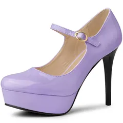 アレグラ ケー レディース シューズ パンプス プラットフォーム アンクル ヒール ALLEGRA K Womens Platformary Janes Pumps Ankle Strap Stiletto Higheels Dresshoes Purple