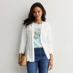 クロフト＆バロー レディース アウター ニット・セーター カーディガン Womens Croft Barrow Chevron OpenFront Cardigan Bright White ホワイト