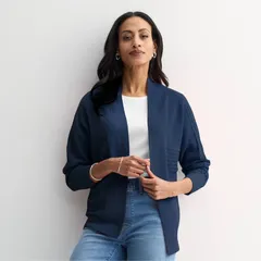 クロフト＆バロー レディース アウター ニット・セーター カーディガン Womens Croft Barrow Textured OpenFront Cardigan Seattle Navy ネイビー