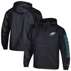 チャンピオン レディース トップス Tシャツ ジャケット Mens Champion Black Philadelphia Eagles Packable Windbreaker HalfZip Jacket Eag Black ブラック