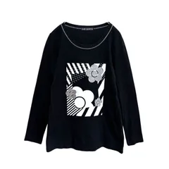 038 MARY QUANT ロングTシャツ M ブラック 日本製 コットン100% デイジー柄 プリント 長袖カットソー マリークワント 黒 ロンT 綿100 フラワー 花柄 モノトーン 春秋のサムネイル