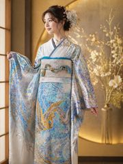 ◇豪華振袖一式□ 片輪車飛鶴立波紋□ 金駒刺繍□松竹梅紋入り□金彩 