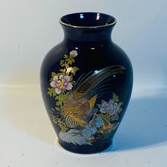 九谷焼 瑠璃金彩 縁起物 伝統工芸 濃紺 陶器 花瓶 金彩装飾 - メルカリ