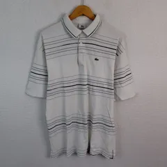 LACOSTE ラコステ ポロシャツ ボーダー ワニロゴ刺繍 ホワイト Lサイズ メンズ 古着 シティーボーイ シンプル