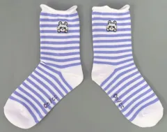 【中古】衣料雑貨 モモンガ クルーソックス ボーダー ホワイト×パープル 22～24cm 「ちいかわ なんか小さくてかわいいやつ」