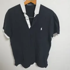 正規品/M ポロ ラルフローレン ラグビーシャツ カラーTシャツ (ブラック/ホワイト バイカラー