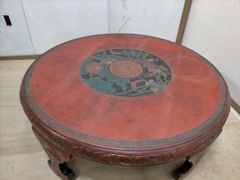 中国骨董唐家具 飾彫り 円卓 座卓 ちゃぶ台 センターテーブル 古家具