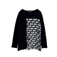 043 MARY QUANT ロゴ総柄 カットソー M 38 日本製 綿100％ ブラック マリークワント 黒 ロゴプリント ロンT モノトーン レディース