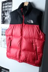 (M-XL) ザノースフェイス ダウン アウター ジャケット ベスト Nuptse (ヌプシ) レッド レトロ -17049