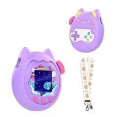 【送料無料】Tamagotchi Paradise（たまごっちパラダイス） 用 ケース カバー 柔らかい シリコン製 保護ケース かわいい 子供向き 指紋防止 防水 保護 耐衝撃 ギス防止 耐久性 ハンドストラップ付き(パープル)