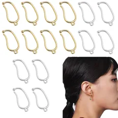 【即日発送】パーツ、パーツ部品16個入)イヤーフックイヤリングアレルギー防止ハンドメイド部品DIYイヤーフック部品ハンドバックレス イヤークリップ、ノンホールピアス ゴールド8個、シルバー8個