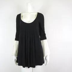 シネカノン Sinequanone チュニック レイヤード 落ち感 とろみ ストレッチ フレアスリーブ 長袖 L T3 チャコールグレー アイボリーのサムネイル