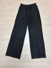 ブラック デニム ワイド パンツ