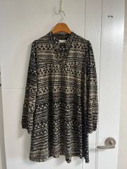 個性派古着】日本製 長袖総柄デザインシャツ ドット柄 透け感 シアー 
