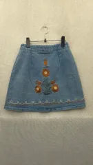 345 花 刺繍 デニム ミニ スカート S