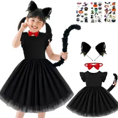 【在庫セール】猫 コスプレ 黒猫 コスプレ 子供 ハロウィン 仮装 女の子 キッズ7点セット 子ども 可愛い 着脱簡単 90~130cm ブラック