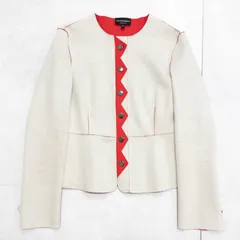 ◎EMPORIO ARMANI エンポリオアルマーニ ノーカラージャケット ブルゾン バイカラー ウール レーヨン アイボリー イタリア製 レディース 40 b01147のサムネイル