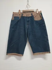 EVISU チェック バイカラー デニム ハーフパンツ