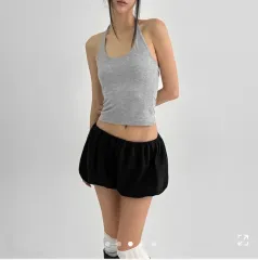 ブラックアップ ベロア 起毛 ホルターネック ノースリーブ Tシャツ
