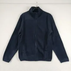 レディース ネイビー 無地 フリース ジップアップ ジャケット (S)