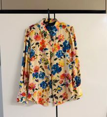 美品 MOGA モガ シルク ボウタイフラワープリントブラウス 定価3.9万 