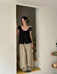 ito fukuokaベージュのリネン100% ロングワンピース 半袖 - メルカリ
