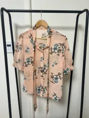 シフォン フラワー ロング ブラウス ピンク 889