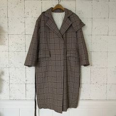 RUMCHE／チェック柄ロングコート ブラウン系 - メルカリ